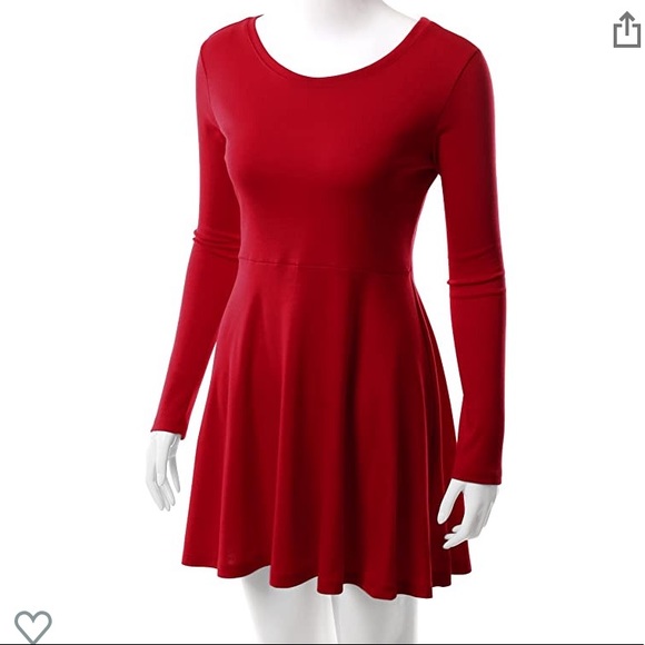 red long sleeve fit and flare dress